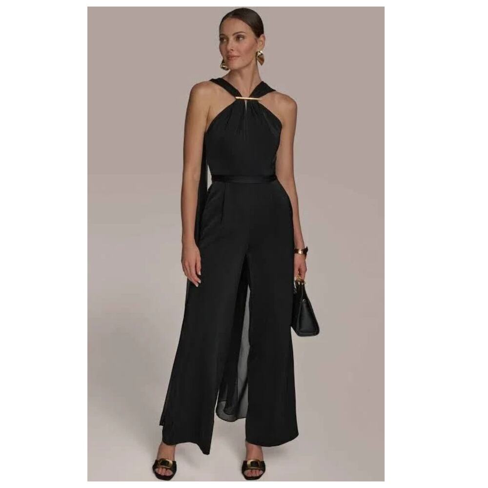 NEW Donna Karan New York Halter Neck Chiffon & Satin Jumpsuit Size 8